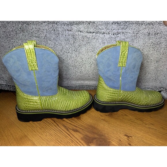 Ariat Fatbaby Green Croc & Blue Suede Western Cowgirl Boots 14746 Women’s Sz 8.5 - Picture 7 of 16